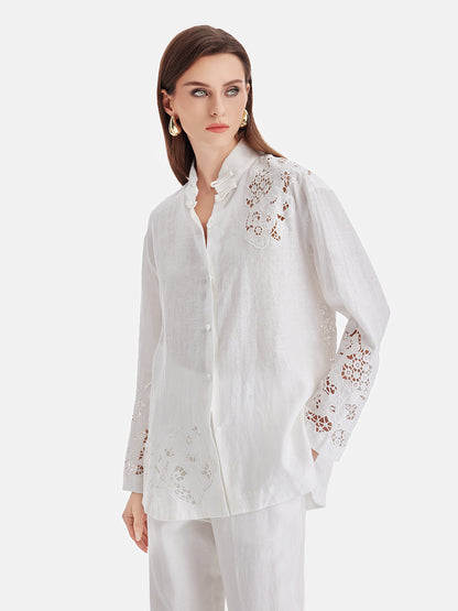 Exquisite Hollow Embroidery Linen Shirt