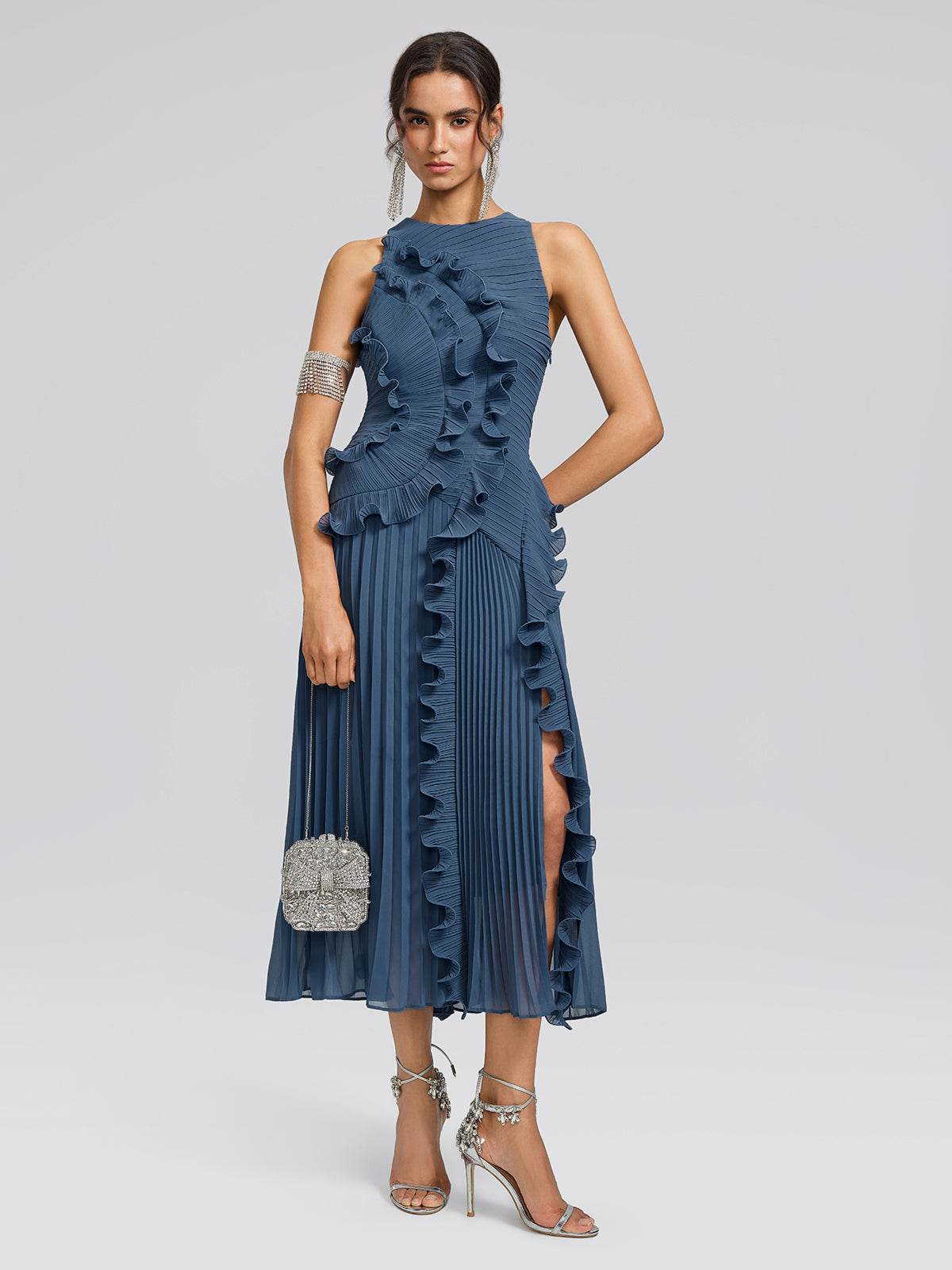 Ruffled Pleated Maxi Dress