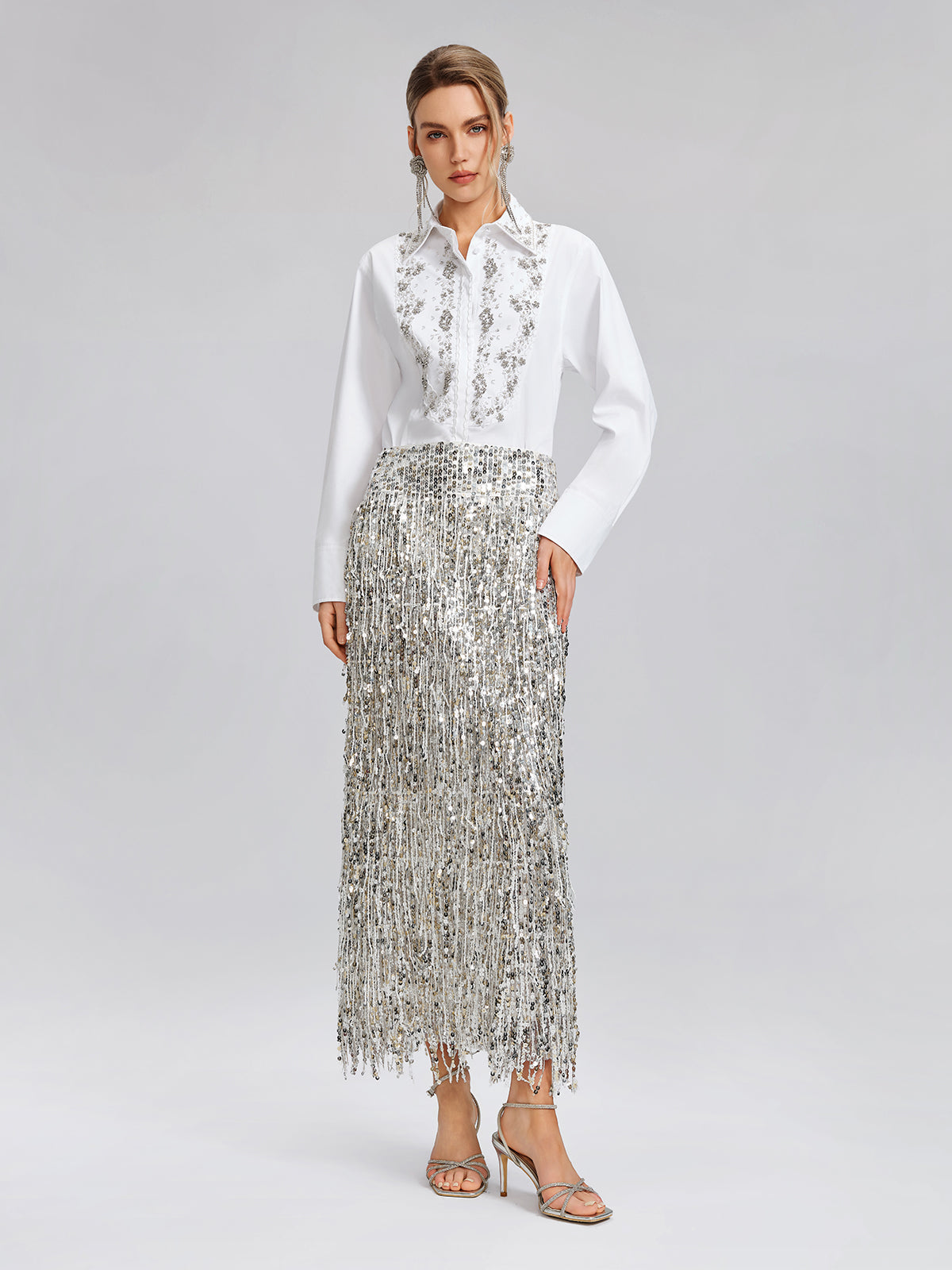 Hand Beaded Embellished White Shirt