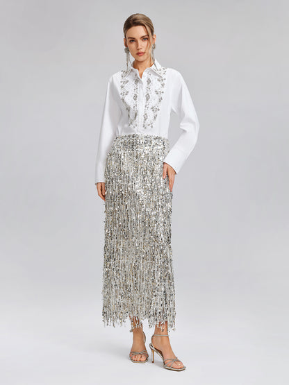 Hand Beaded Embellished White Shirt