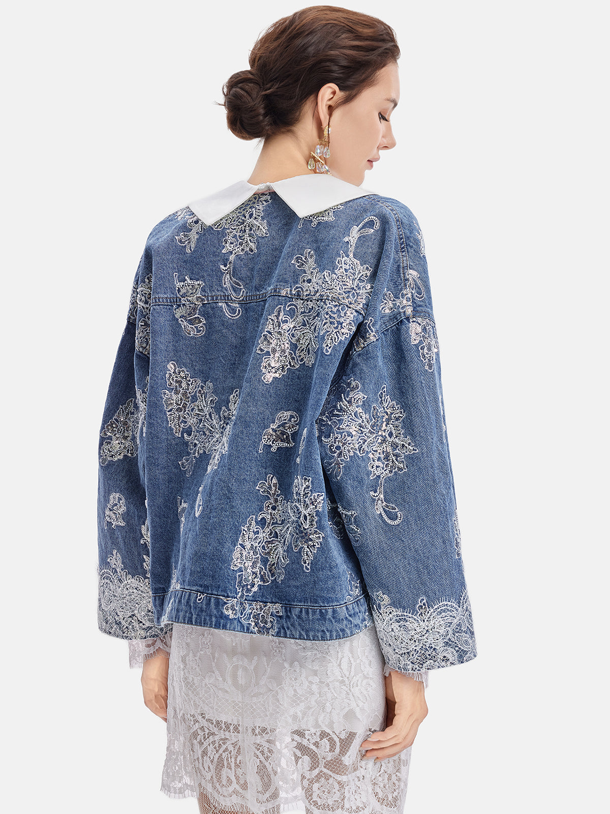 Exquisite Lace Sequined Denim Jacket