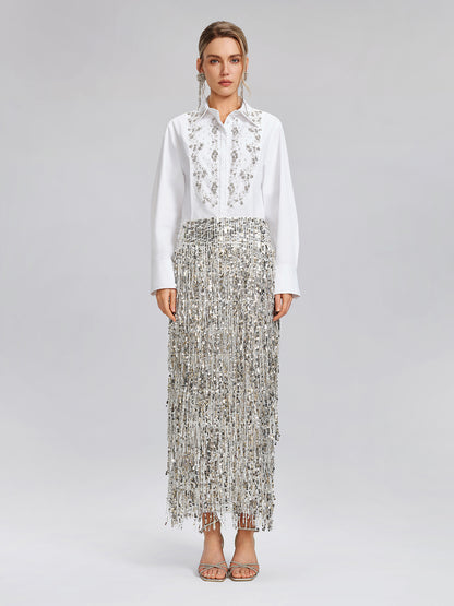 Hand Beaded Embellished White Shirt