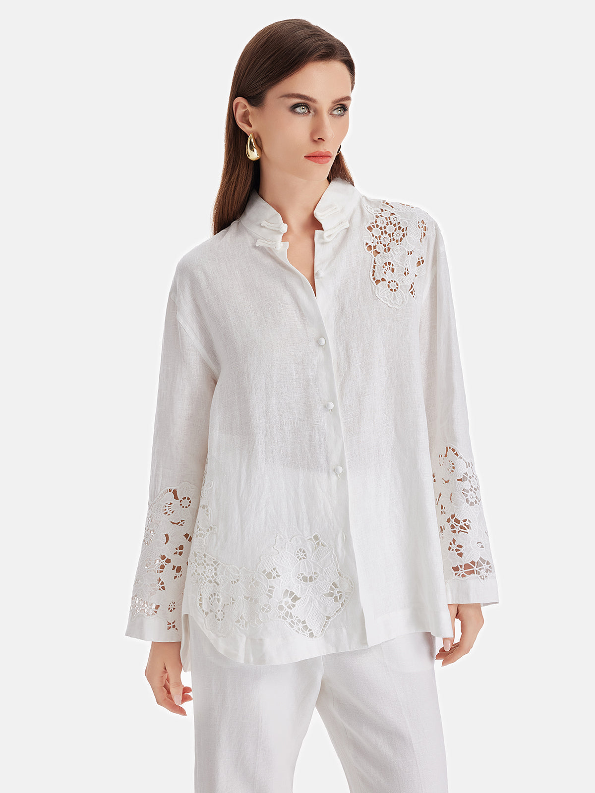 Exquisite Hollow Embroidery Linen Shirt