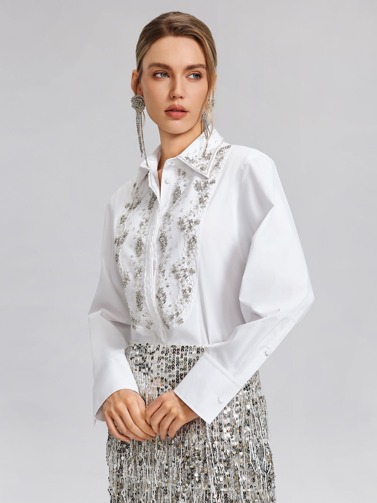Hand Beaded Embellished White Shirt