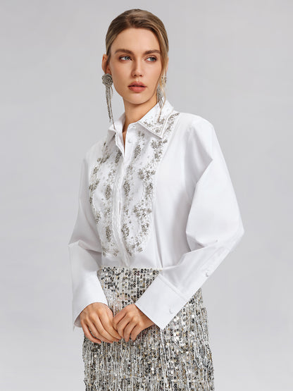 Hand Beaded Embellished White Shirt