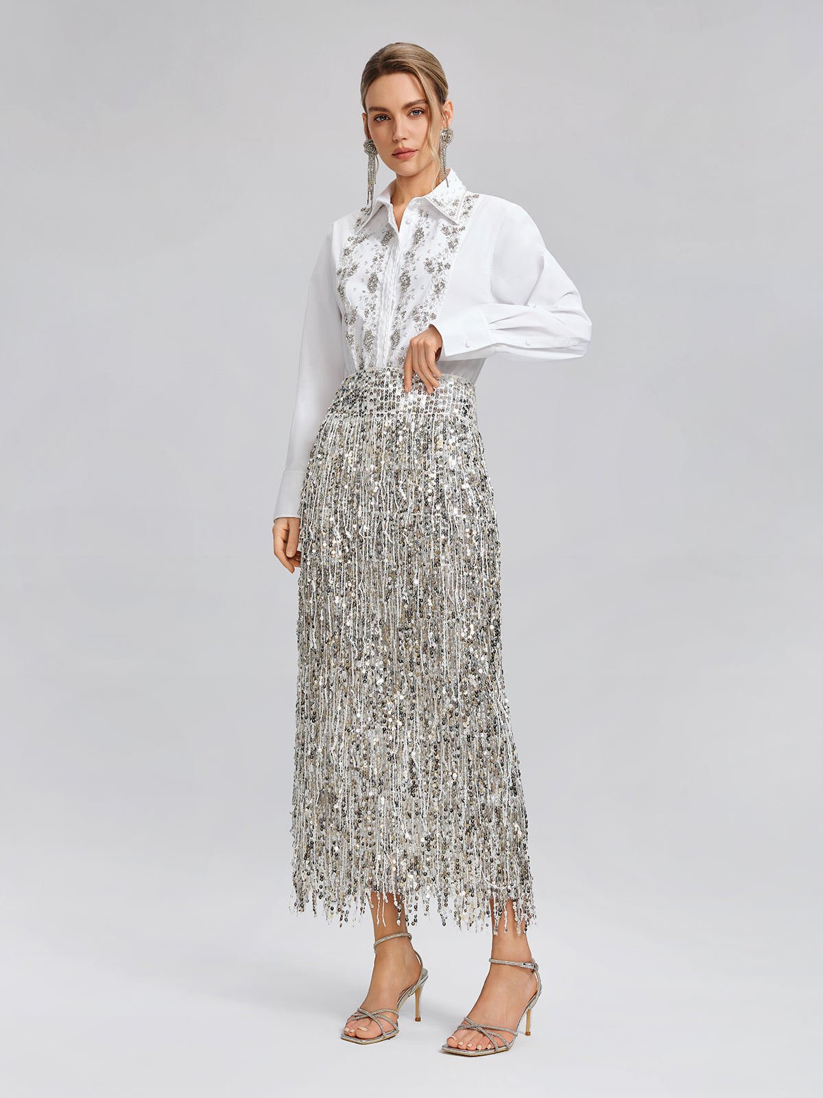 Hand Beaded Embellished White Shirt