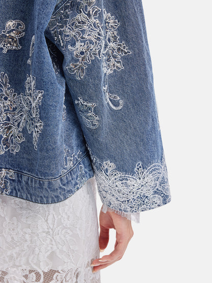 Exquisite Lace Sequined Denim Jacket