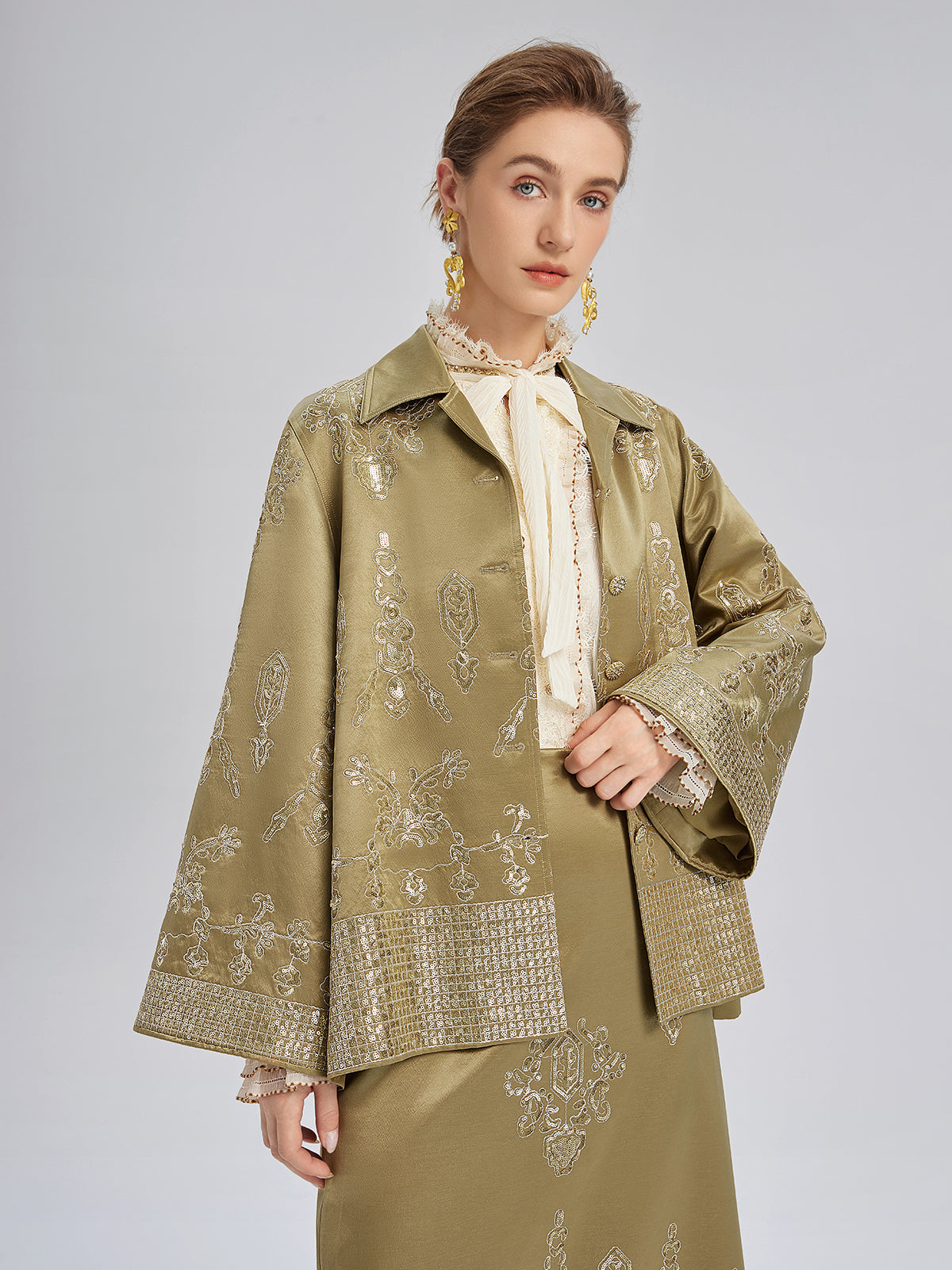 Lustrous Embroidered Floral Jacket