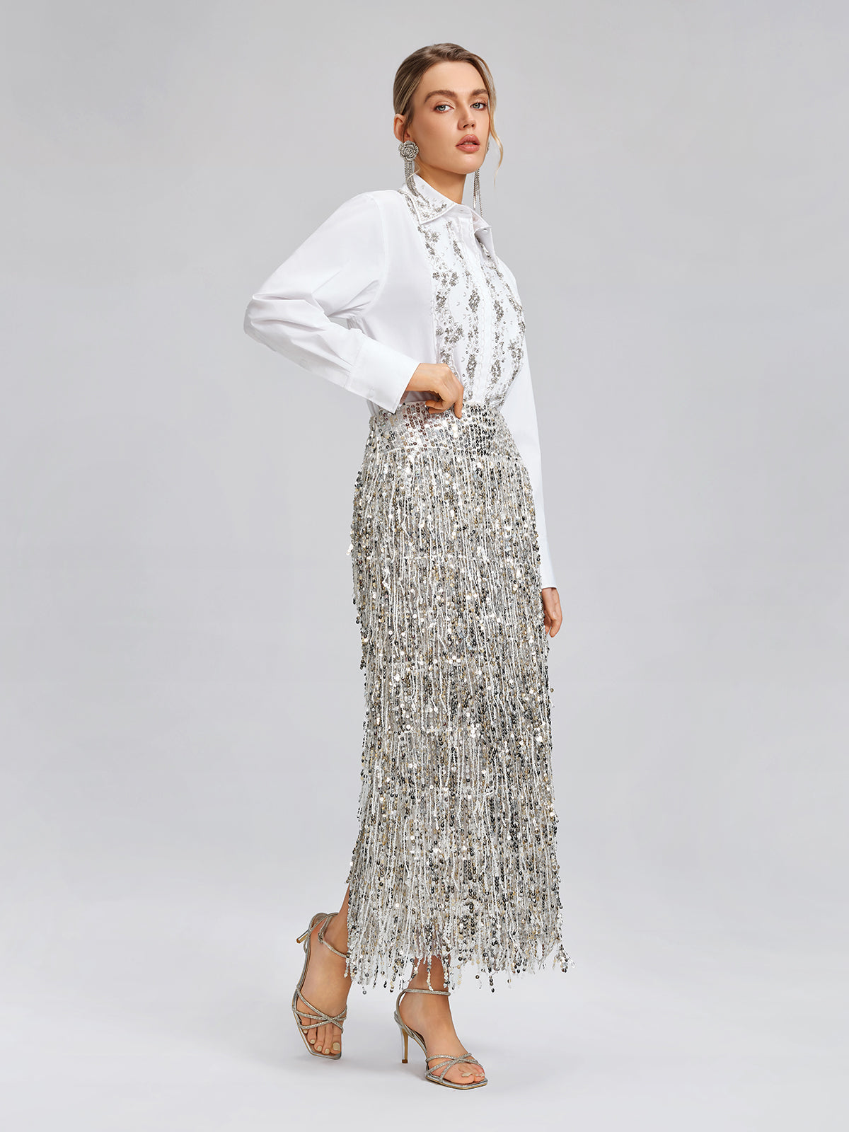 Hand Beaded Embellished White Shirt