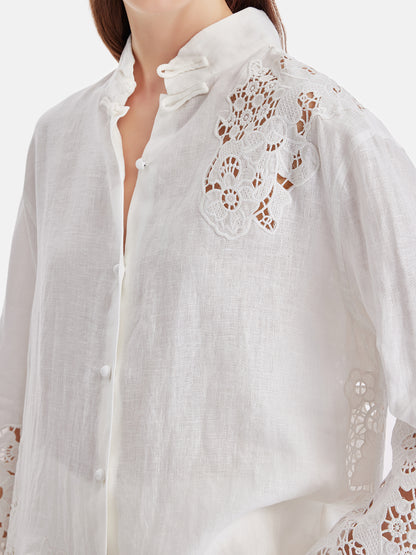 Exquisite Hollow Embroidery Linen Shirt