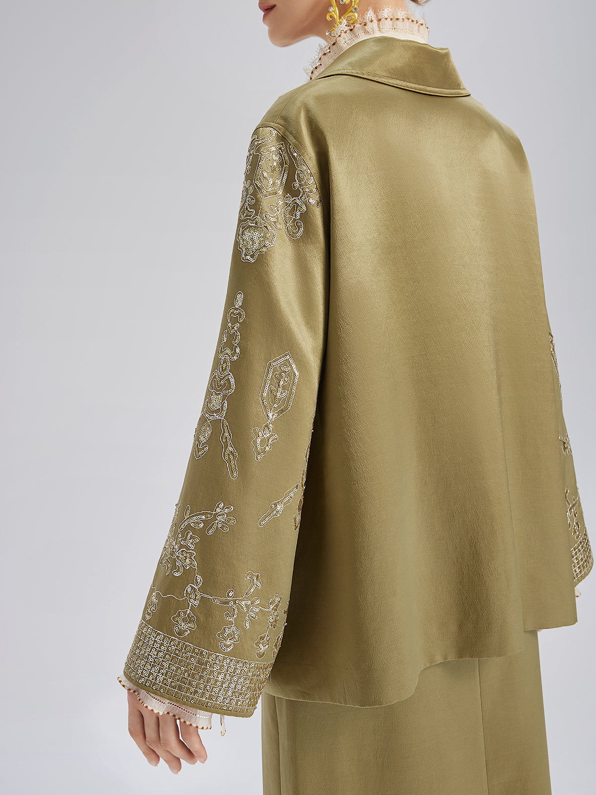 Lustrous Embroidered Floral Jacket