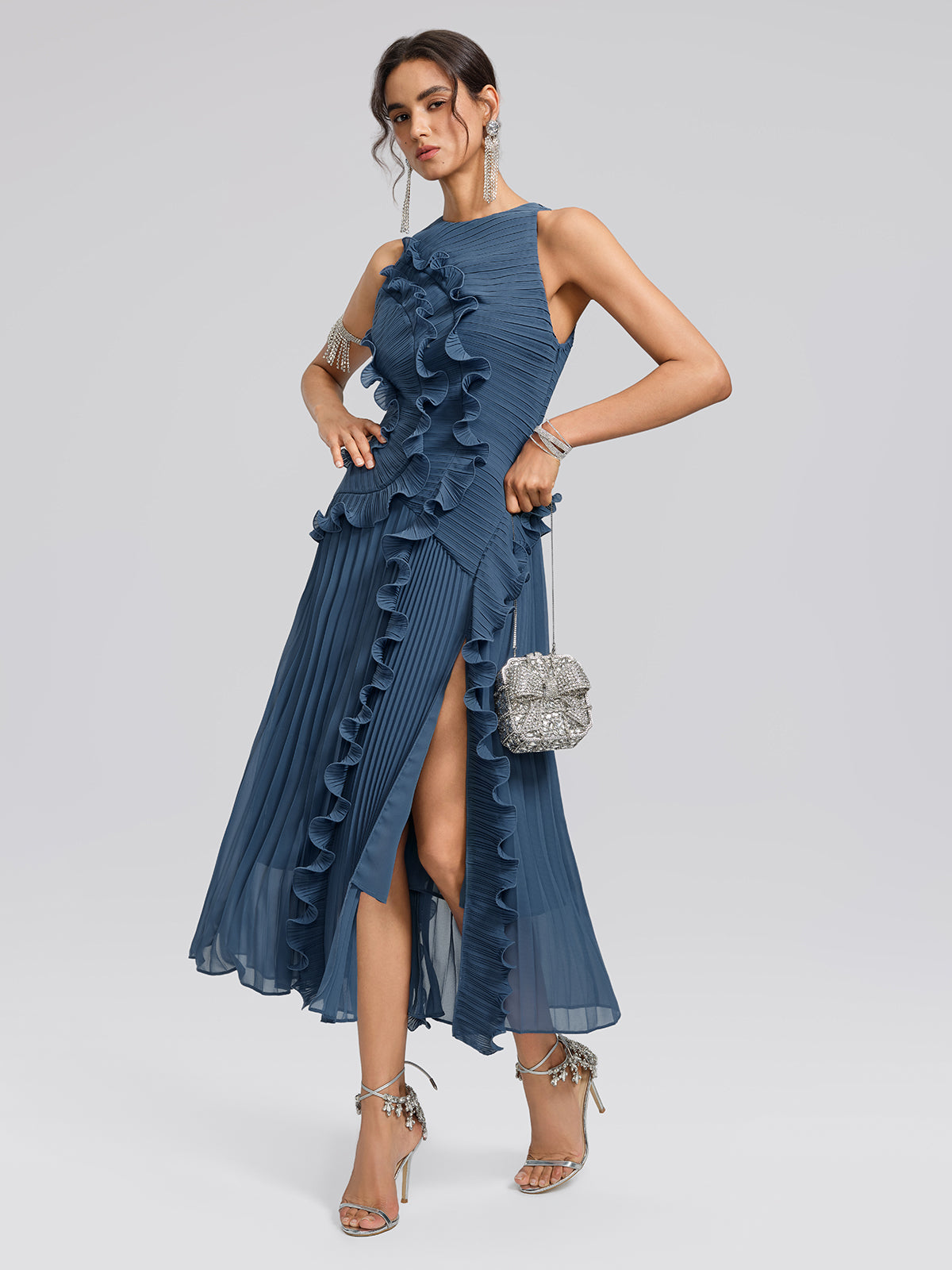 Ruffled Pleated Maxi Dress
