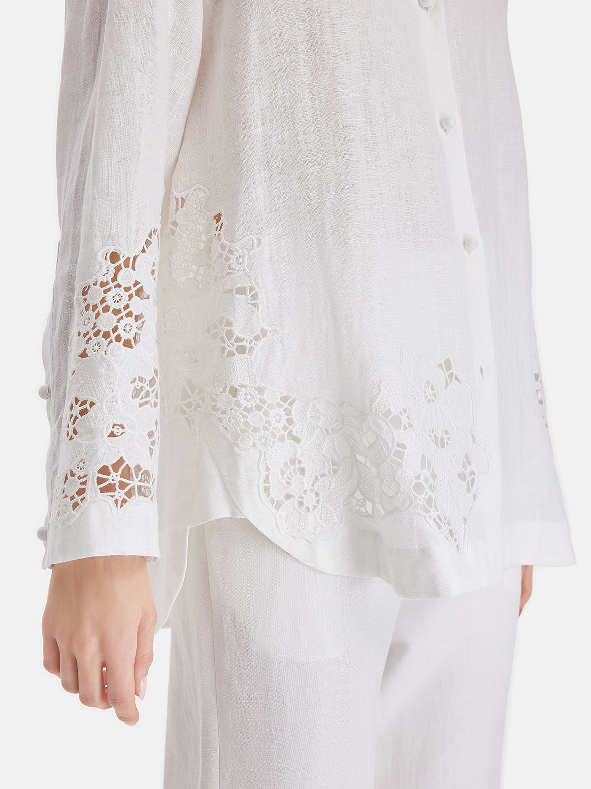 Exquisite Hollow Embroidery Linen Shirt