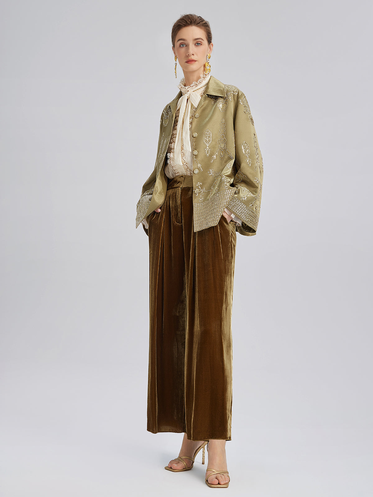 Lustrous Embroidered Floral Jacket