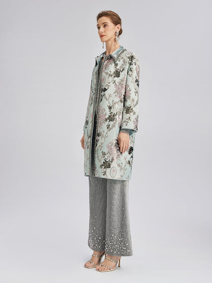 Hand-Beaded Sequined Floral Jacquard Jacket