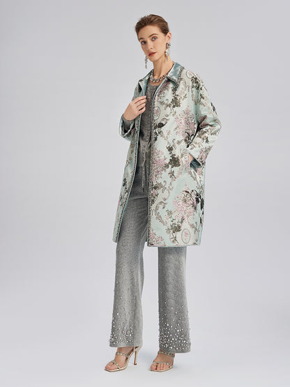 Hand-Beaded Sequined Floral Jacquard Jacket