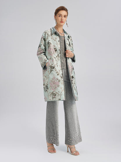 Hand-Beaded Sequined Floral Jacquard Jacket