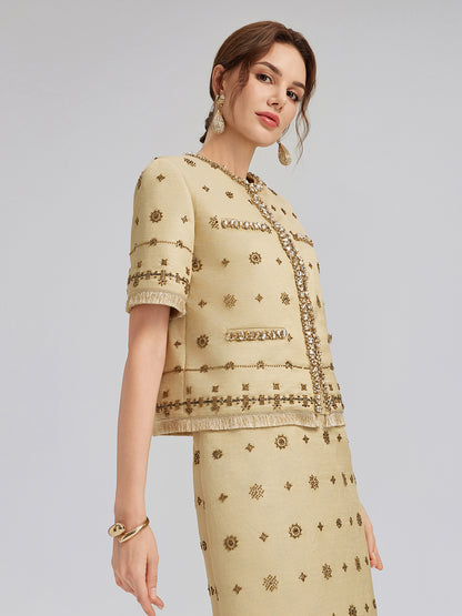 Hand-Beaded Fringe Cropped Jacket