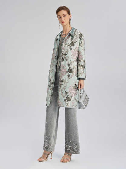 Hand-Beaded Sequined Floral Jacquard Jacket