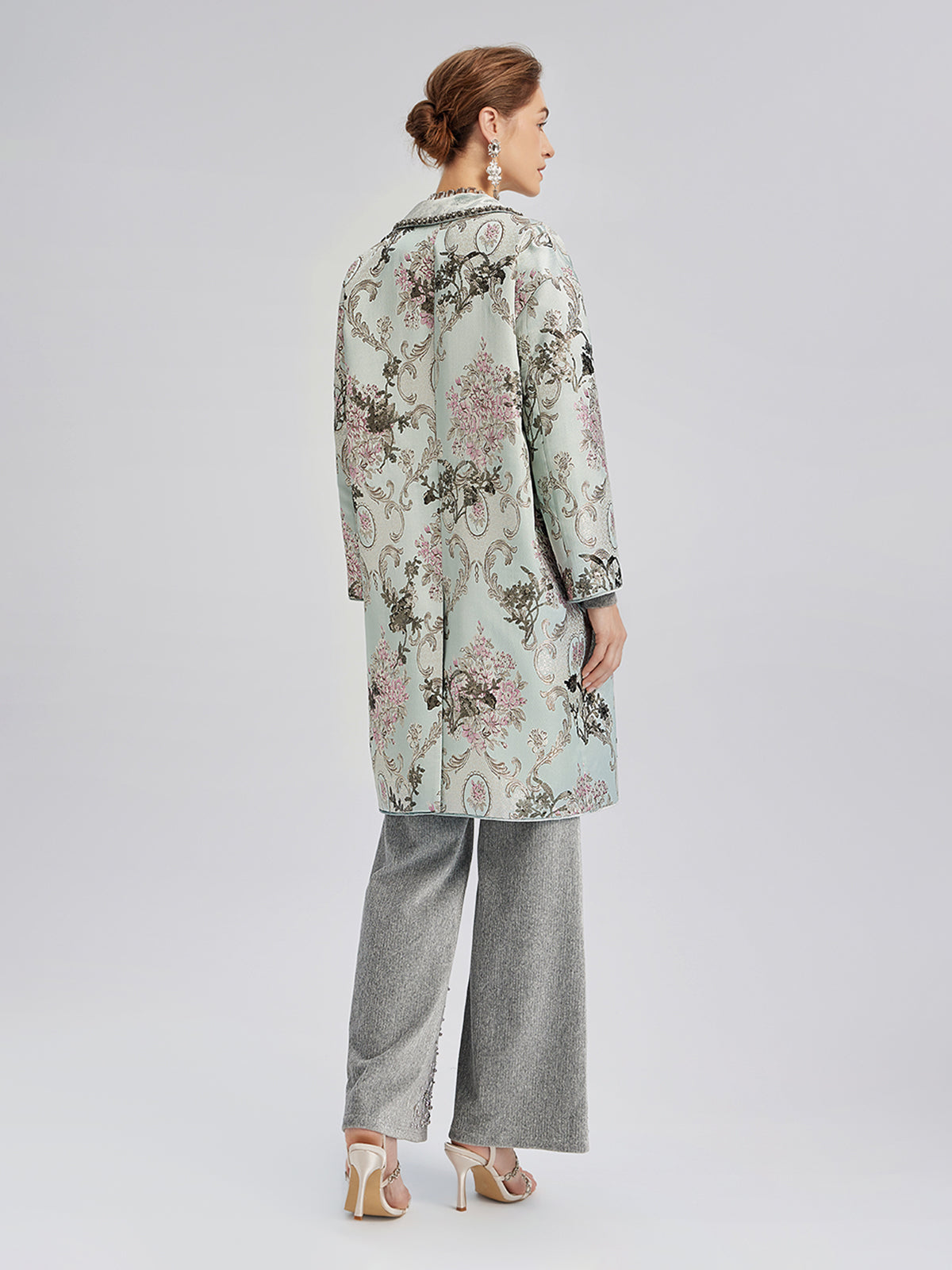 Hand-Beaded Sequined Floral Jacquard Jacket