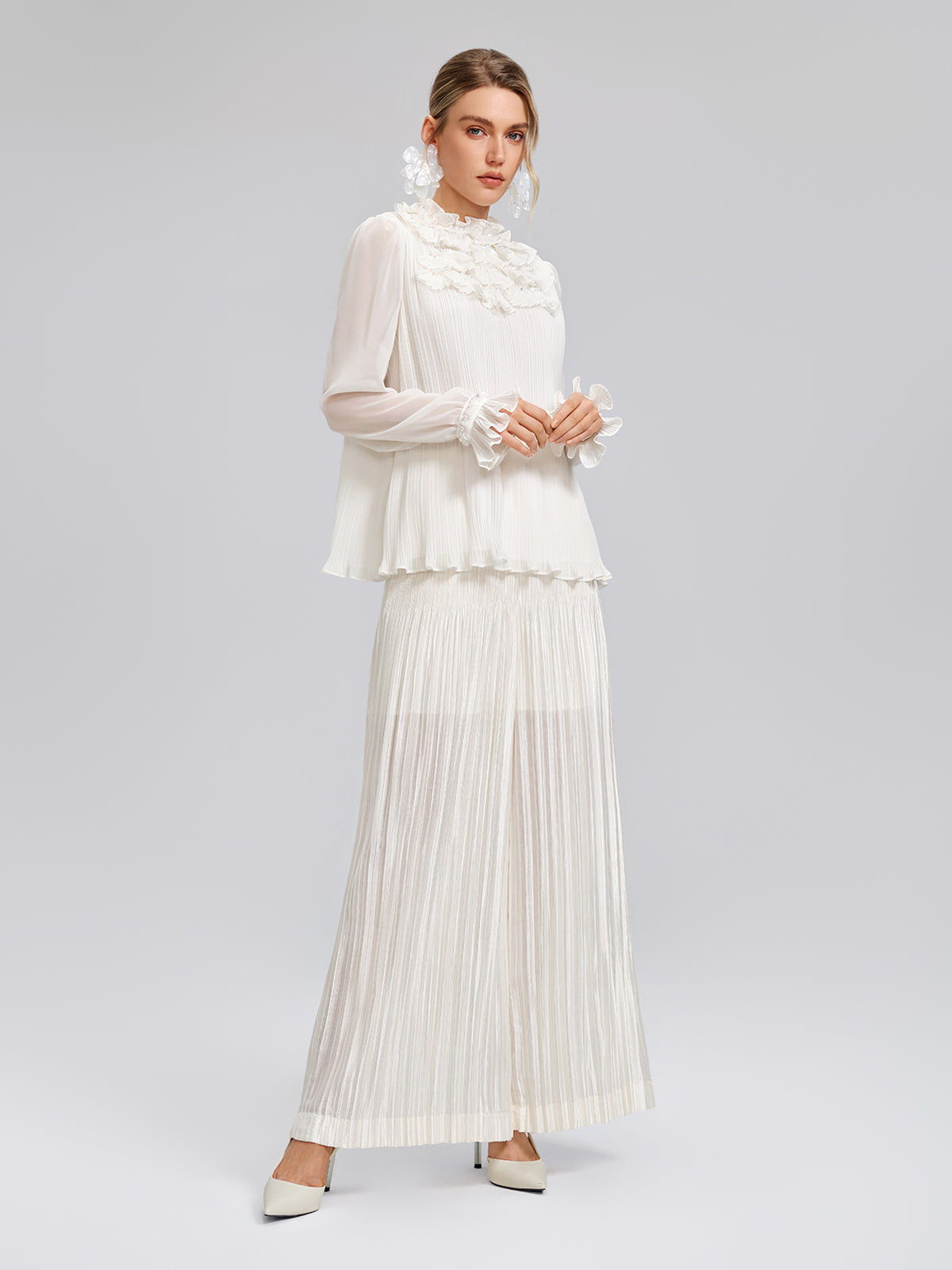 Art Pleated Elastic-Waist Wide-Leg Pants