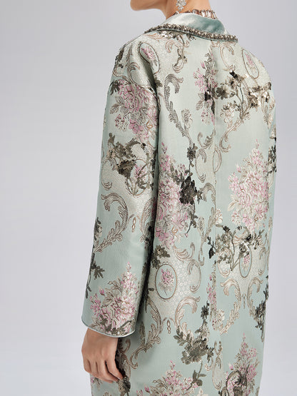 Hand-Beaded Sequined Floral Jacquard Jacket