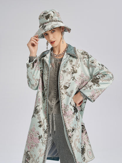 Hand-Beaded Sequined Floral Jacquard Jacket