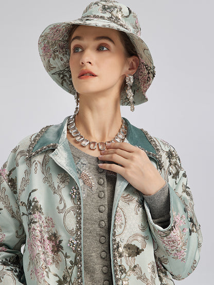 Hand-Beaded Sequin Floral Jacquard Hat