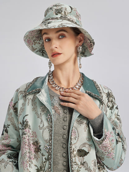 Hand-Beaded Sequin Floral Jacquard Hat