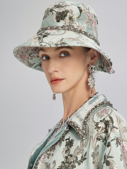 Hand-Beaded Sequin Floral Jacquard Hat