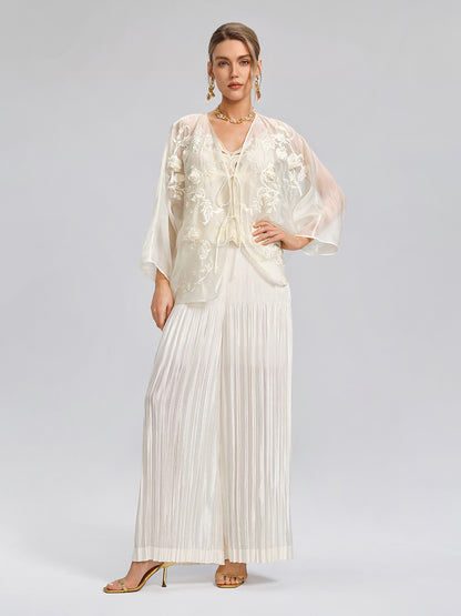 Embroidered Beaded Organza Batwing Shawl