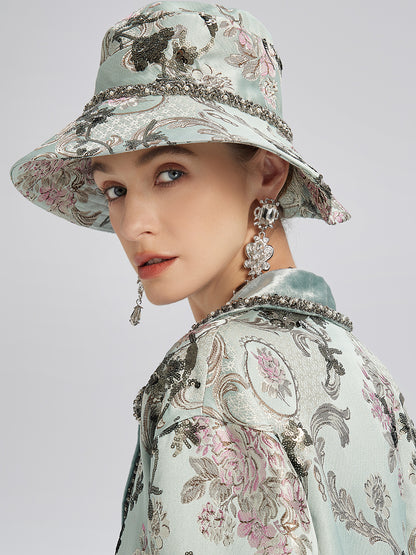 Hand-Beaded Sequin Floral Jacquard Hat
