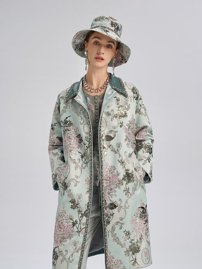 Hand-Beaded Sequin Floral Jacquard Hat