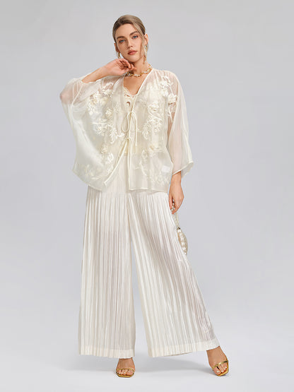 Embroidered Beaded Organza Batwing Shawl