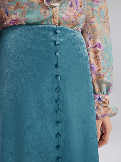 Velvet Lace-Trim Front Slit Fishtail Skirt