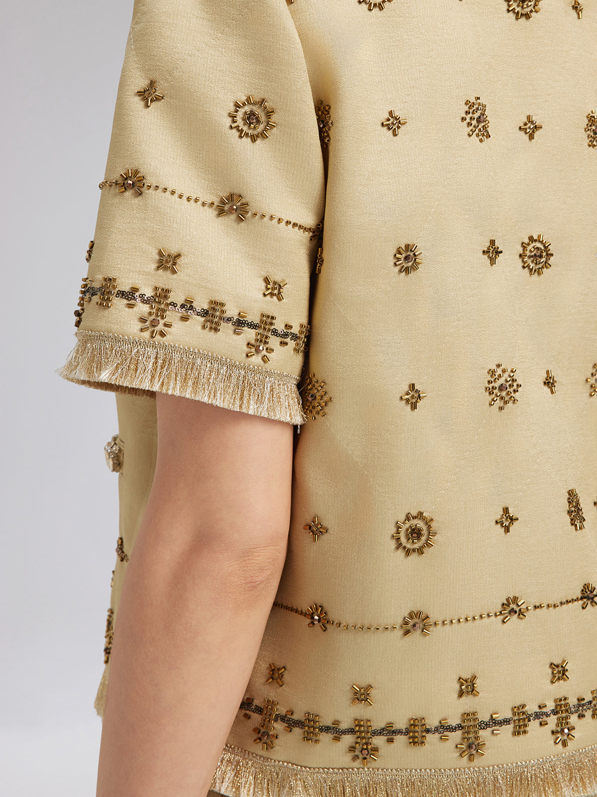 Hand-Beaded Fringe Cropped Jacket