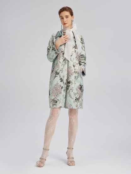 Hand-Beaded Sequined Floral Jacquard Jacket