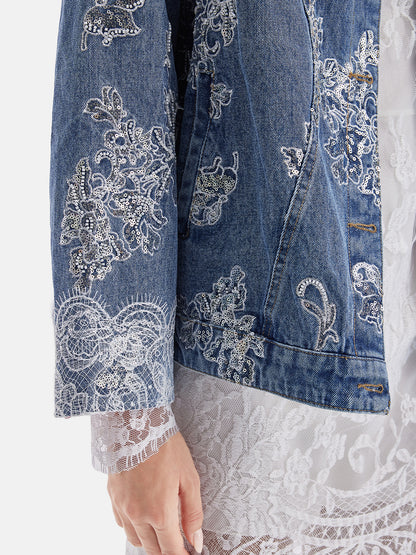 Exquisite Lace Sequined Denim Jacket