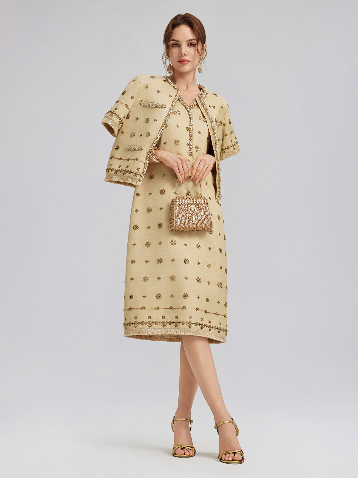 Hand-Beaded Fringe Cropped Jacket