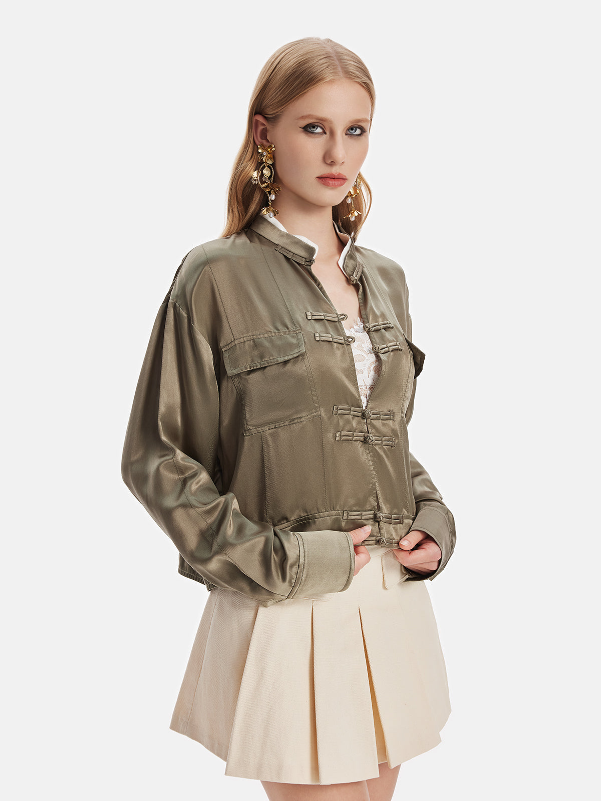 Silk-Cotton Lightweight Knot Button Jacket