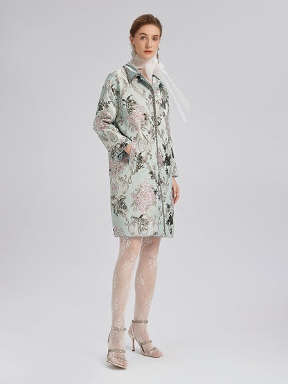 Hand-Beaded Sequined Floral Jacquard Jacket