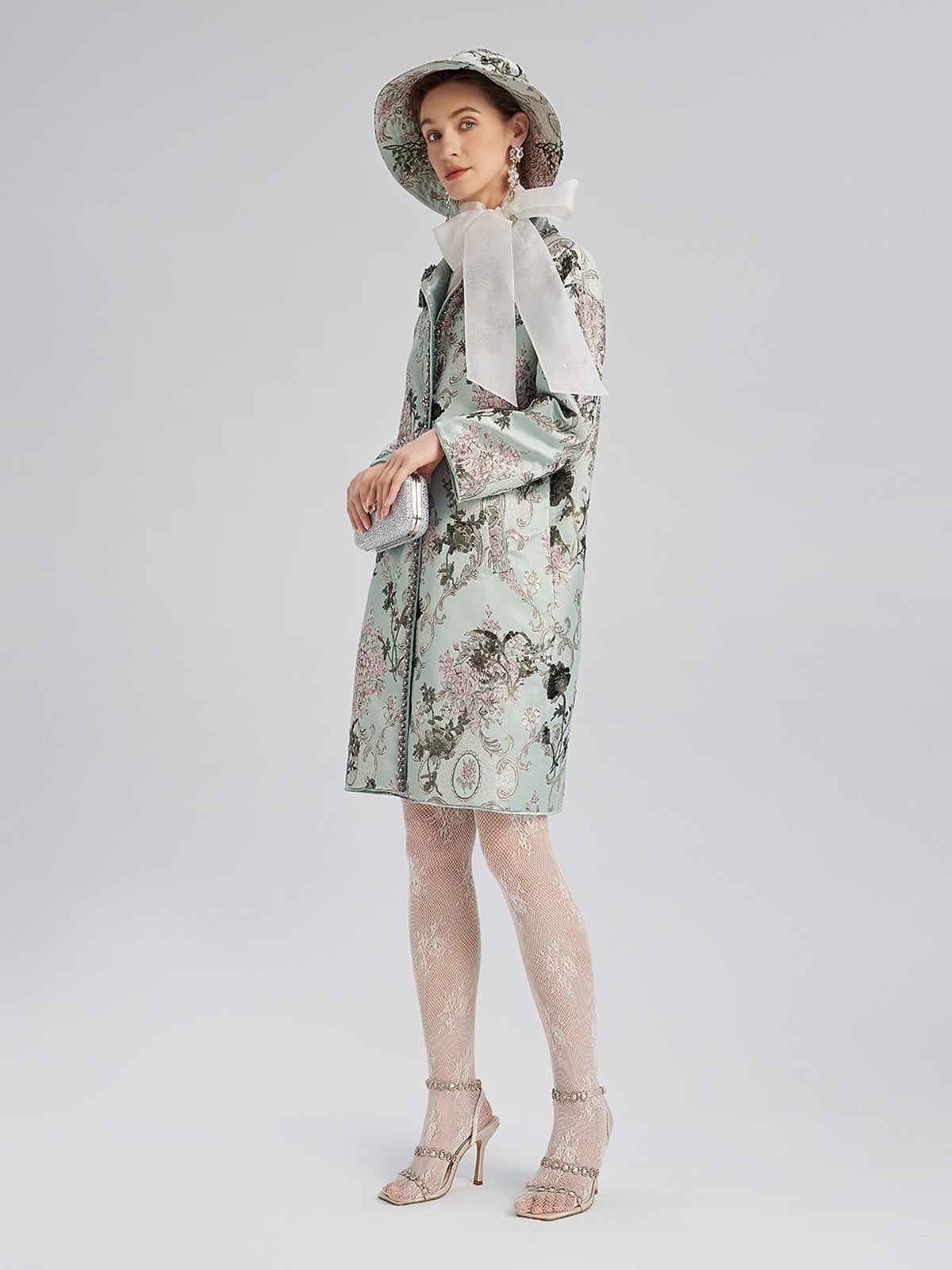 Hand-Beaded Sequin Floral Jacquard Hat