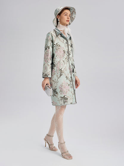 Hand-Beaded Sequined Floral Jacquard Jacket