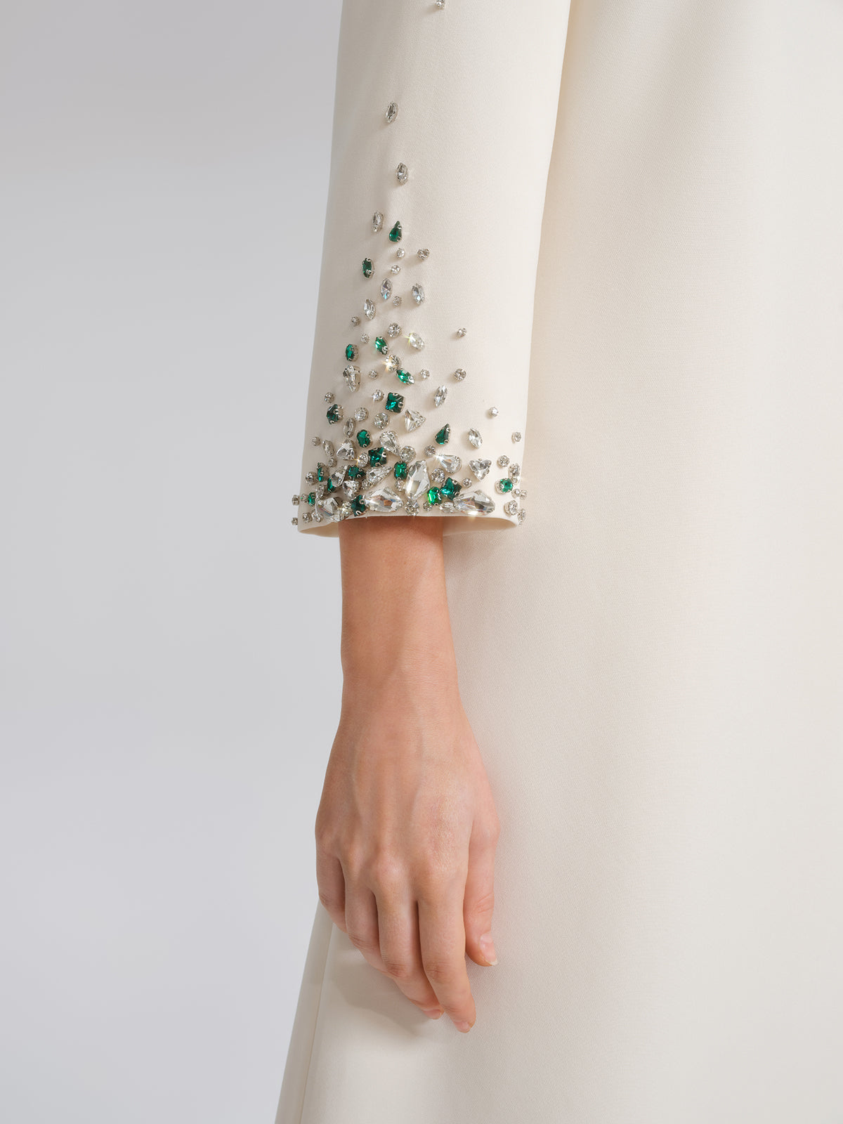 Hand-Beaded Crystal Padded-Shoulder H-Line Dress