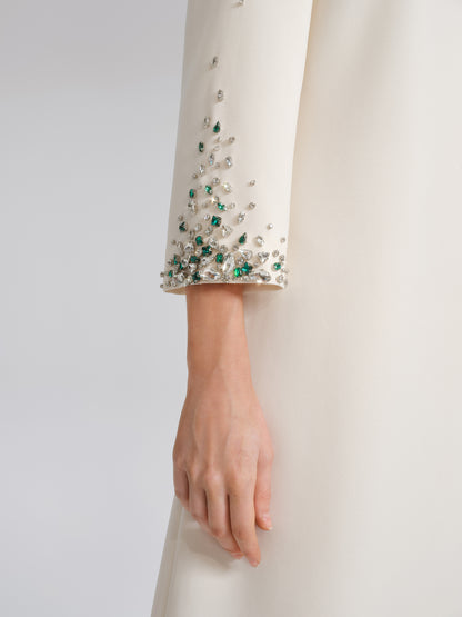 Hand-Beaded Crystal Padded-Shoulder H-Line Dress