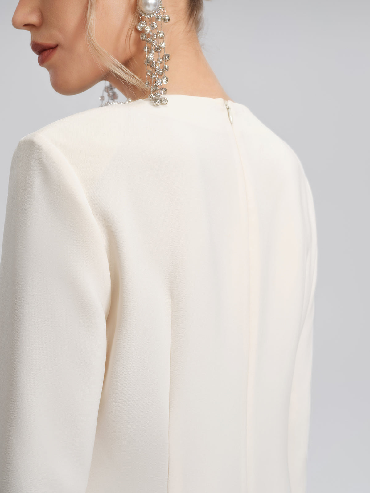 Hand-Beaded Crystal Padded-Shoulder H-Line Dress