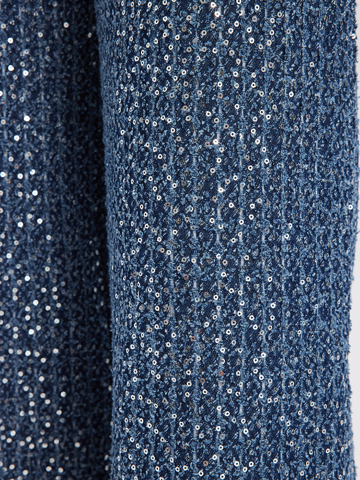 Sequined Denim-Look Tweed Hand-Beaded Pants