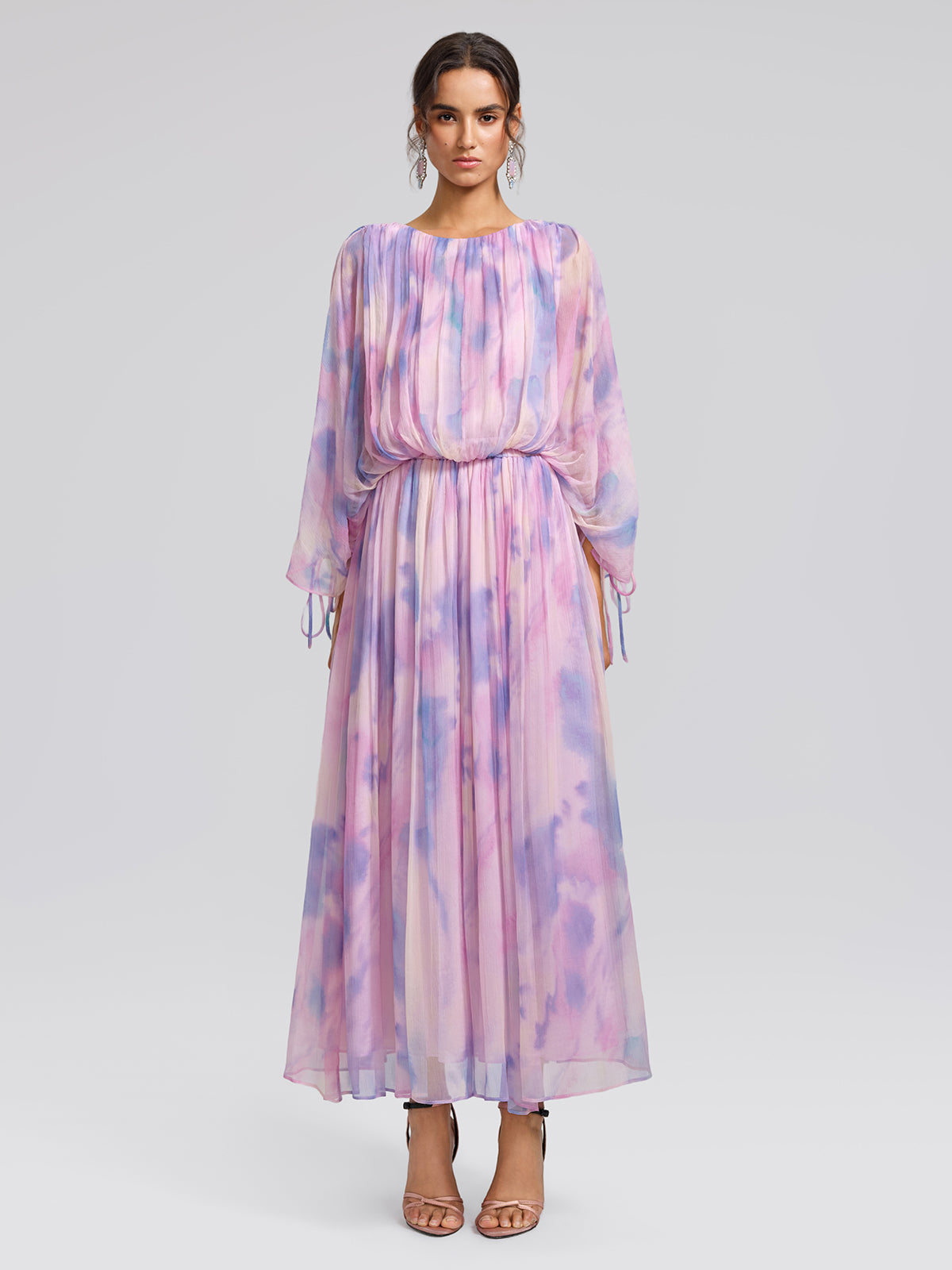 Silk Batwing Sleeve Waist-Defined Top & Skirt Set