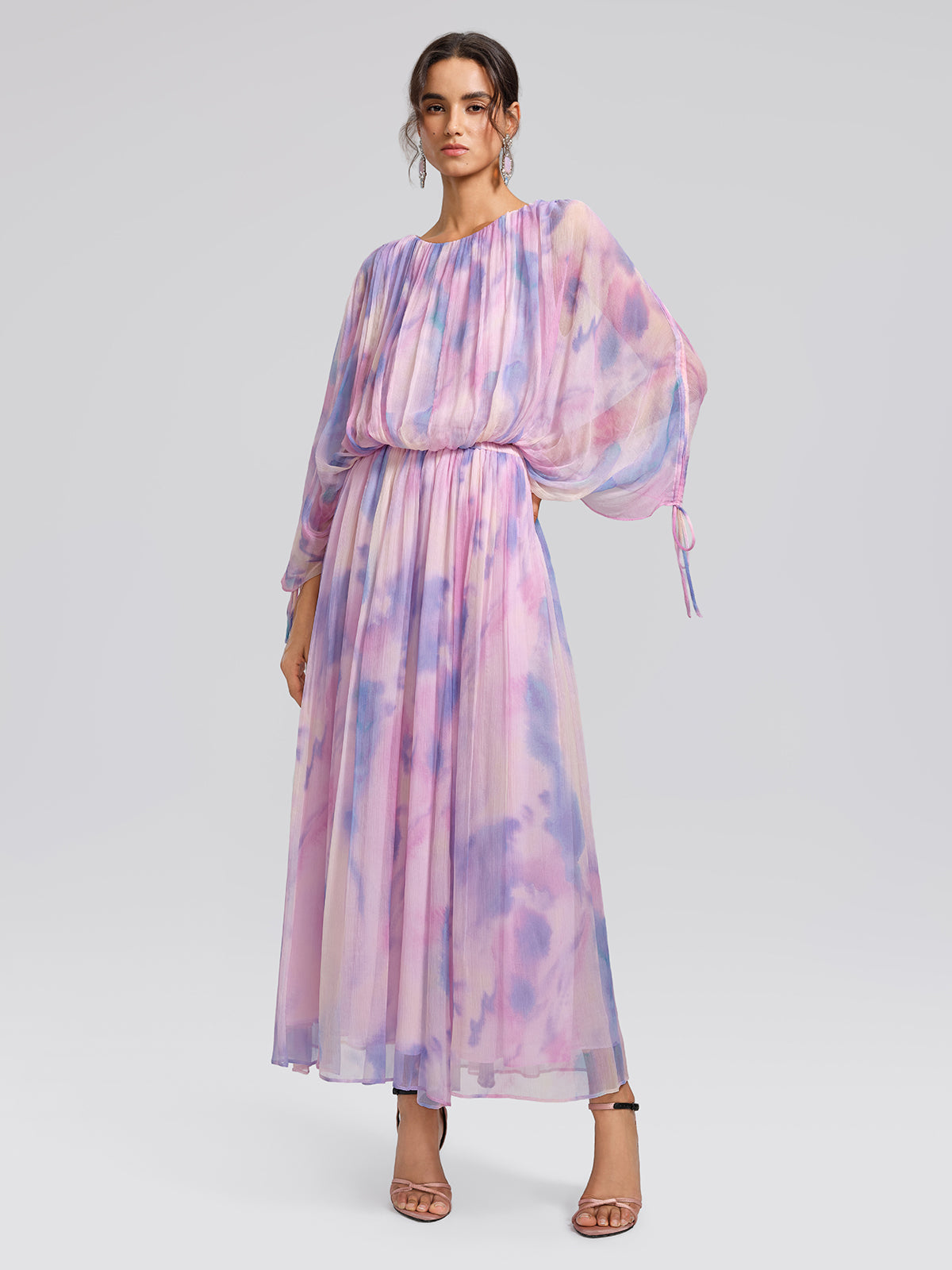 Silk Batwing Sleeve Waist-Defined Top & Skirt Set