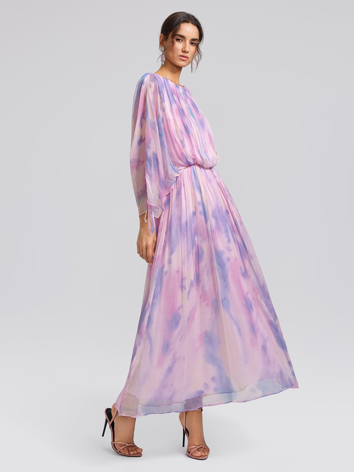 Silk Batwing Sleeve Waist-Defined Top & Skirt Set